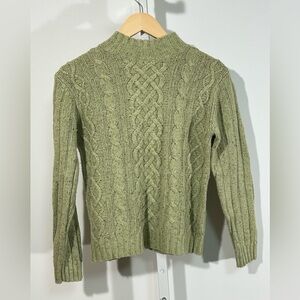 Vintage silk/wool St. John’s Bay Cable Knit Mock Neck Sweater Green | Size Small